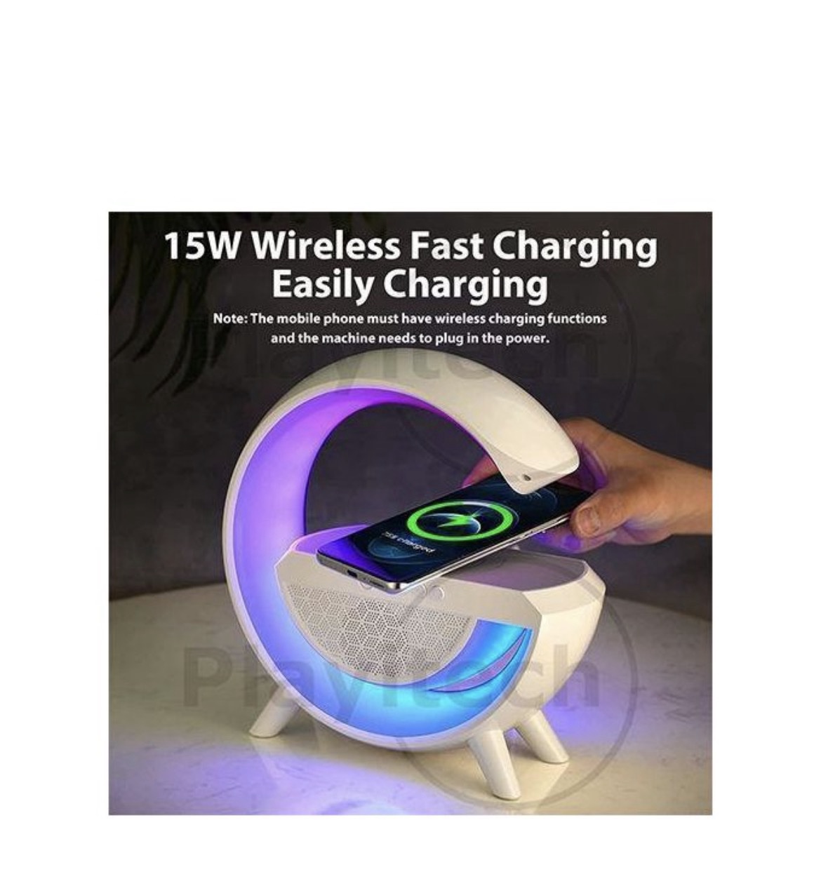 Smart LED Lamp, Clock, Wireless Fast Charge, Bluetooth Speaker All In One