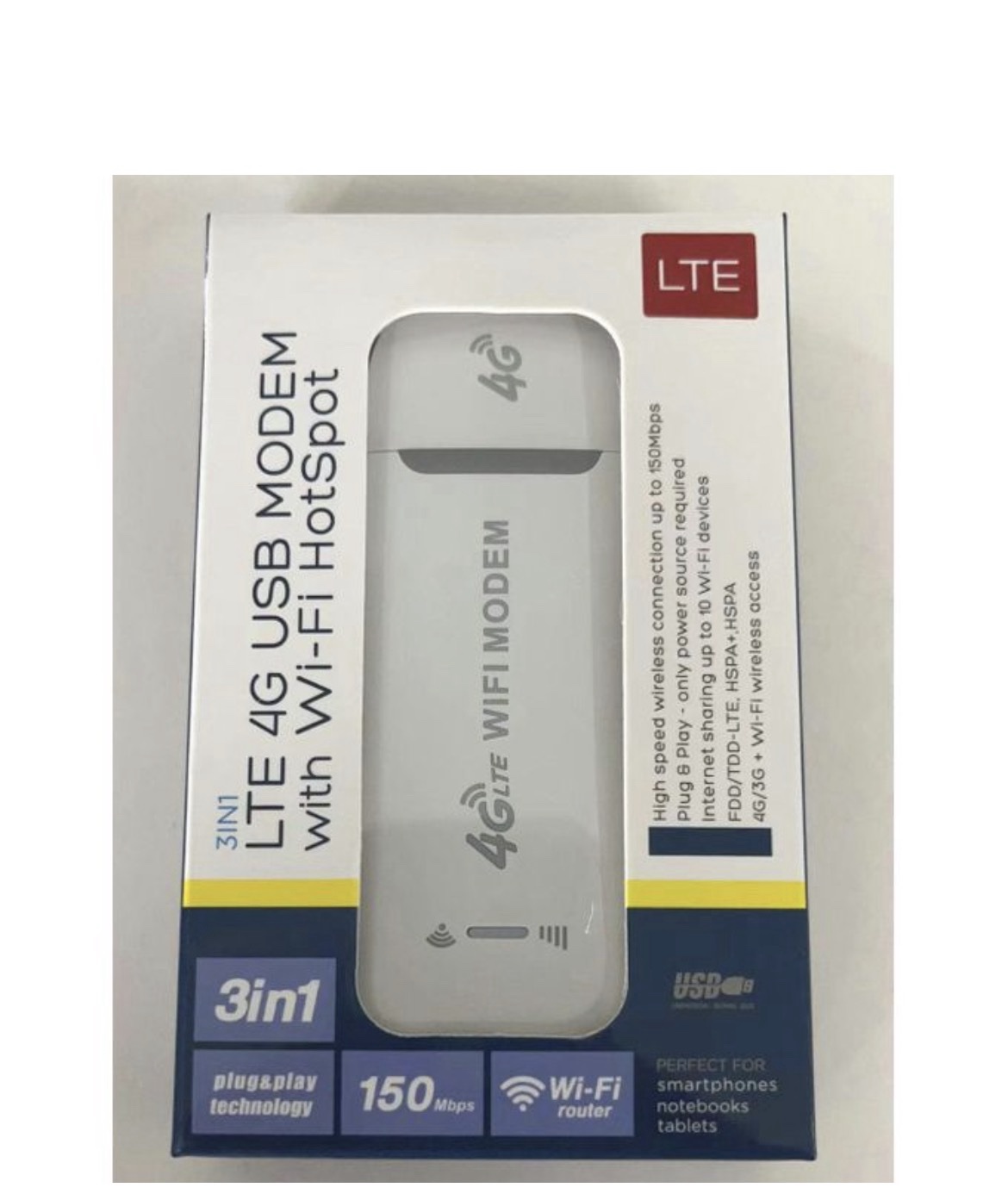 3 In 1 LTE 4G USB modem with Wi-Fi Hotspot- WHITE